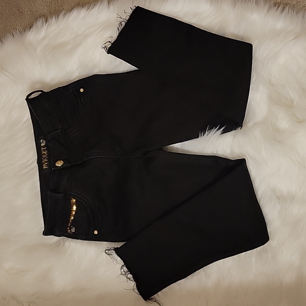 BVIOLET ButtLifter black stretch skinny jean gold sequin unhemed 5/6 USA…EUC